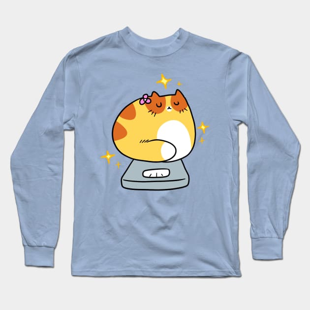 Cat sitting on a Scale Long Sleeve T-Shirt by saradaboru